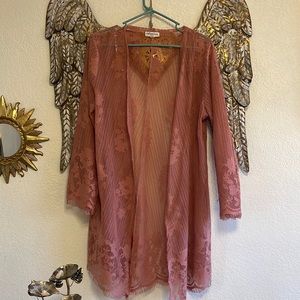 Full Circle Trends Pink Lace Long Cardigan, Size XL Francesca's